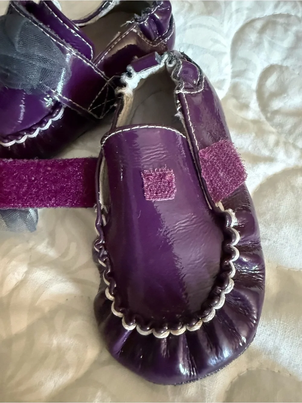 Robeez Shiny Purple Patent Mary Jane Shoes with Tulle Accent